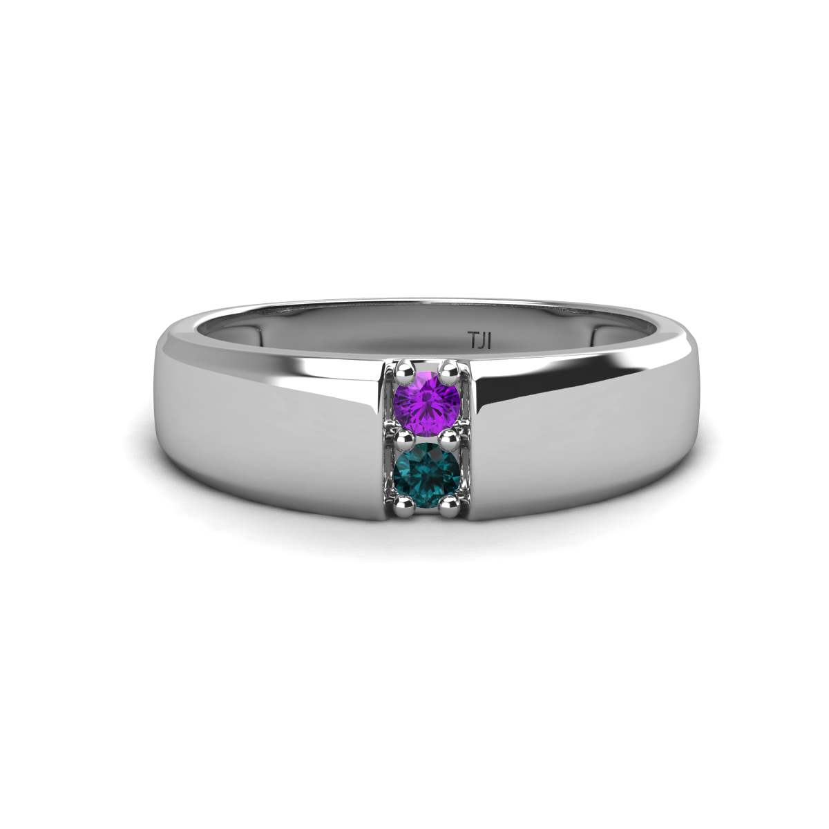 Ethan Amethyst and London Blue Topaz 2 Stone Men Wedding Ring (7.80 mm) 